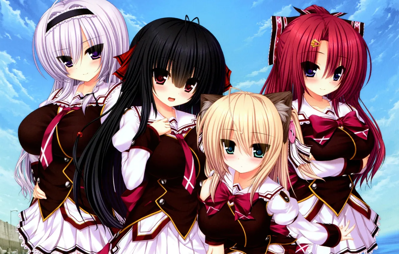 Photo wallpaper the sky, girl, clouds, smile, anime, art, form, schoolgirl