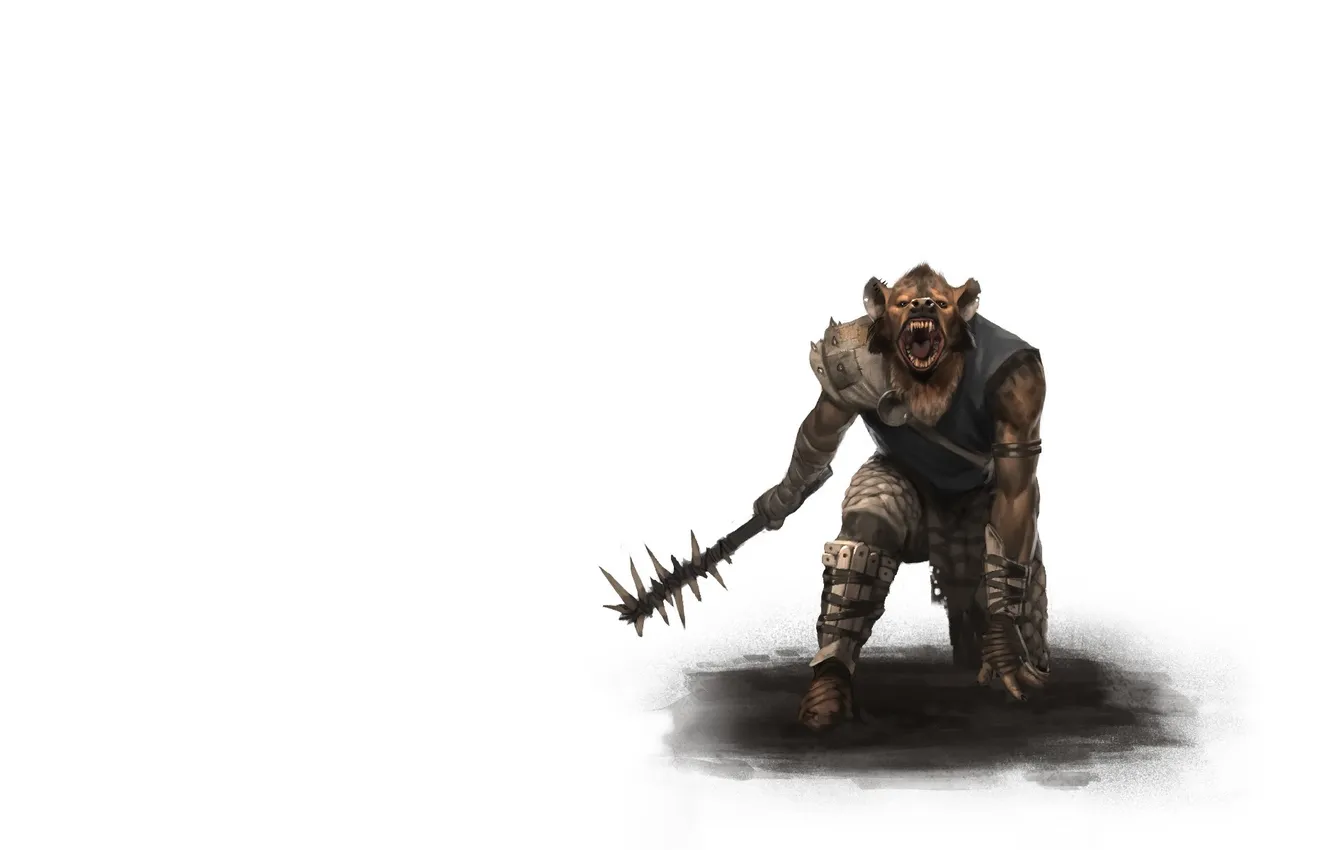 Photo wallpaper animal, wolf, teeth, spikes, white background, beast, stick, club