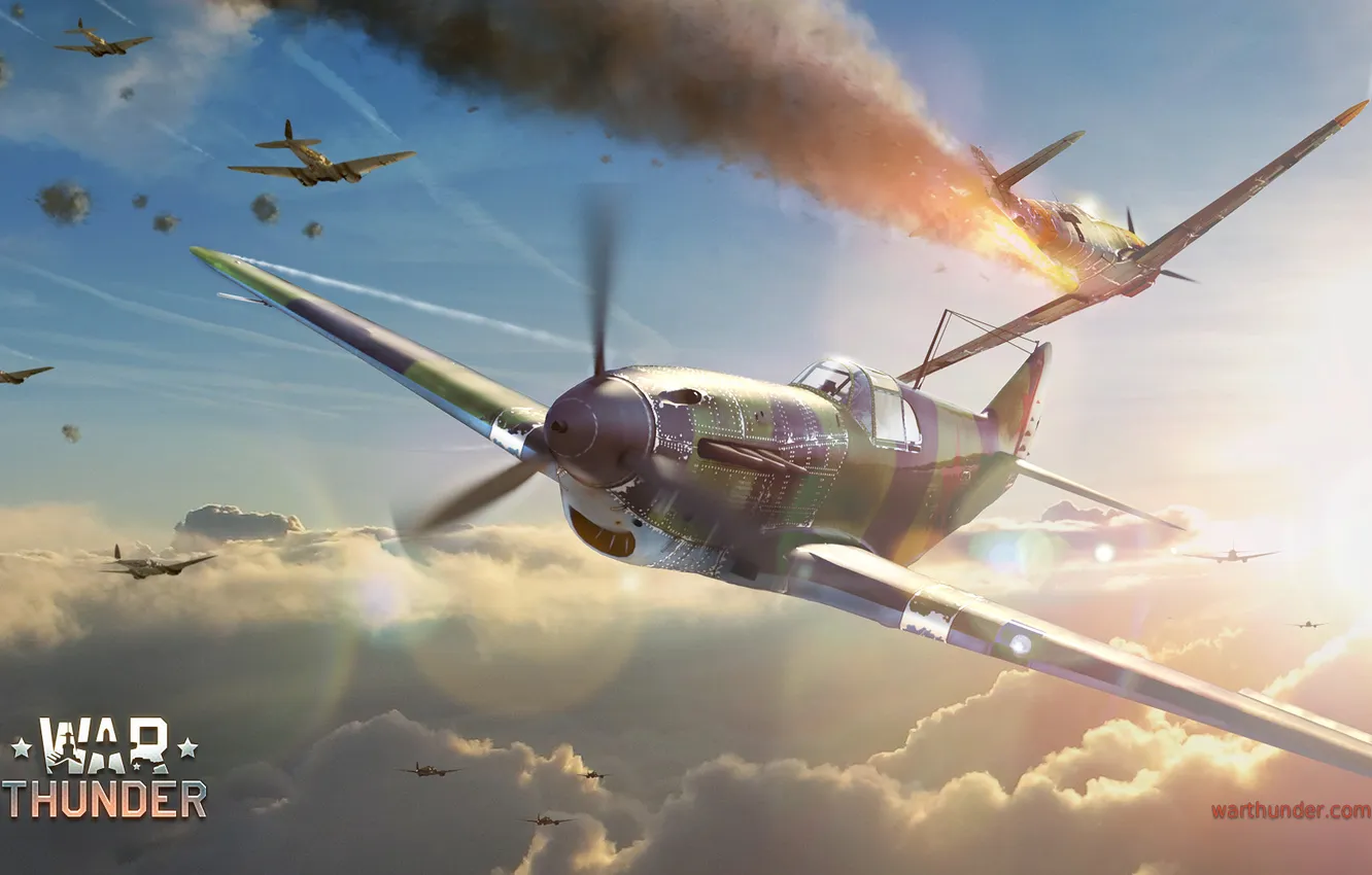 Photo wallpaper the sky, the sun, smoke, the plane, mac os, plane, simulator, MMO