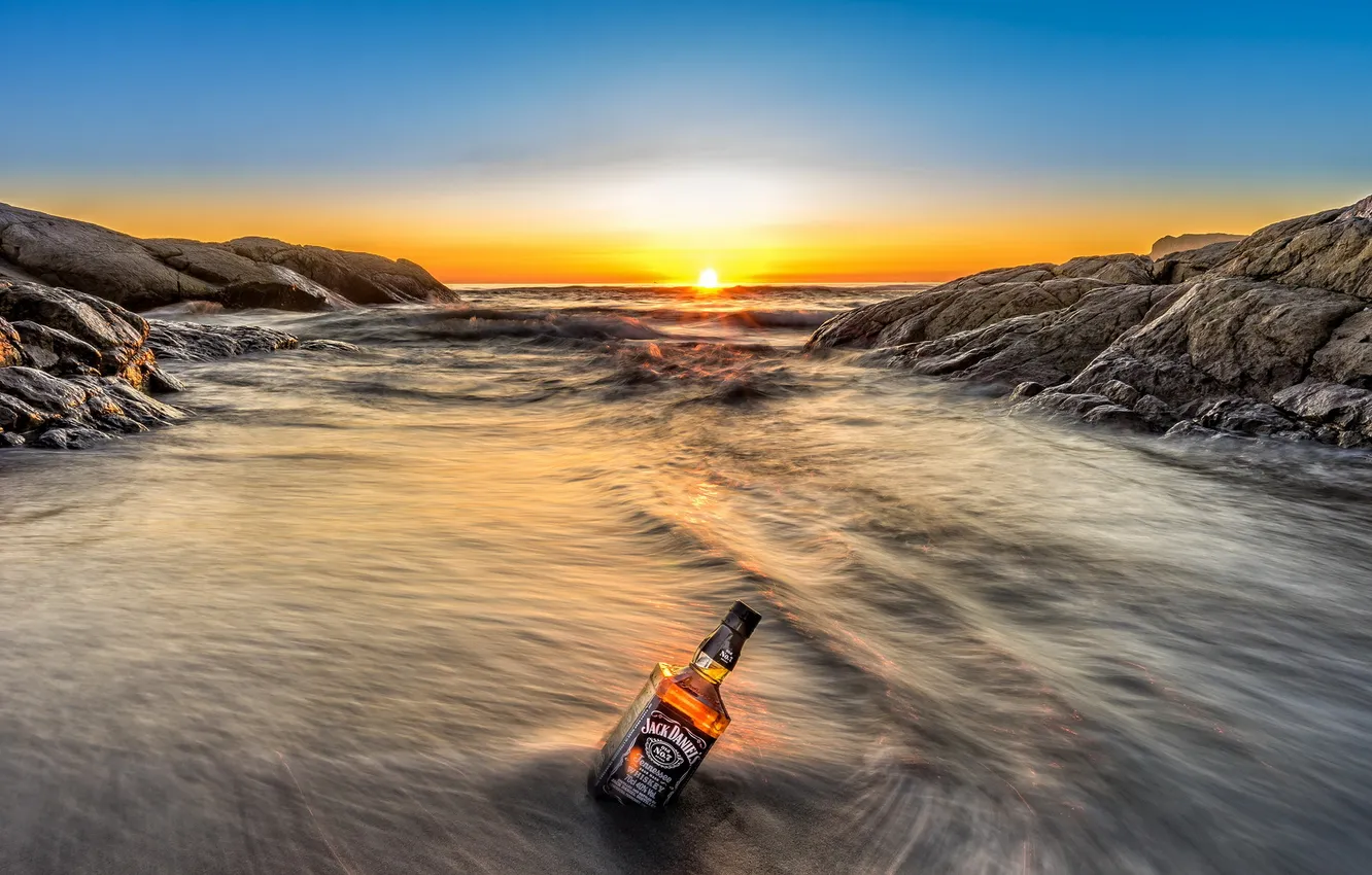 Photo wallpaper sea, sunset, whiskey