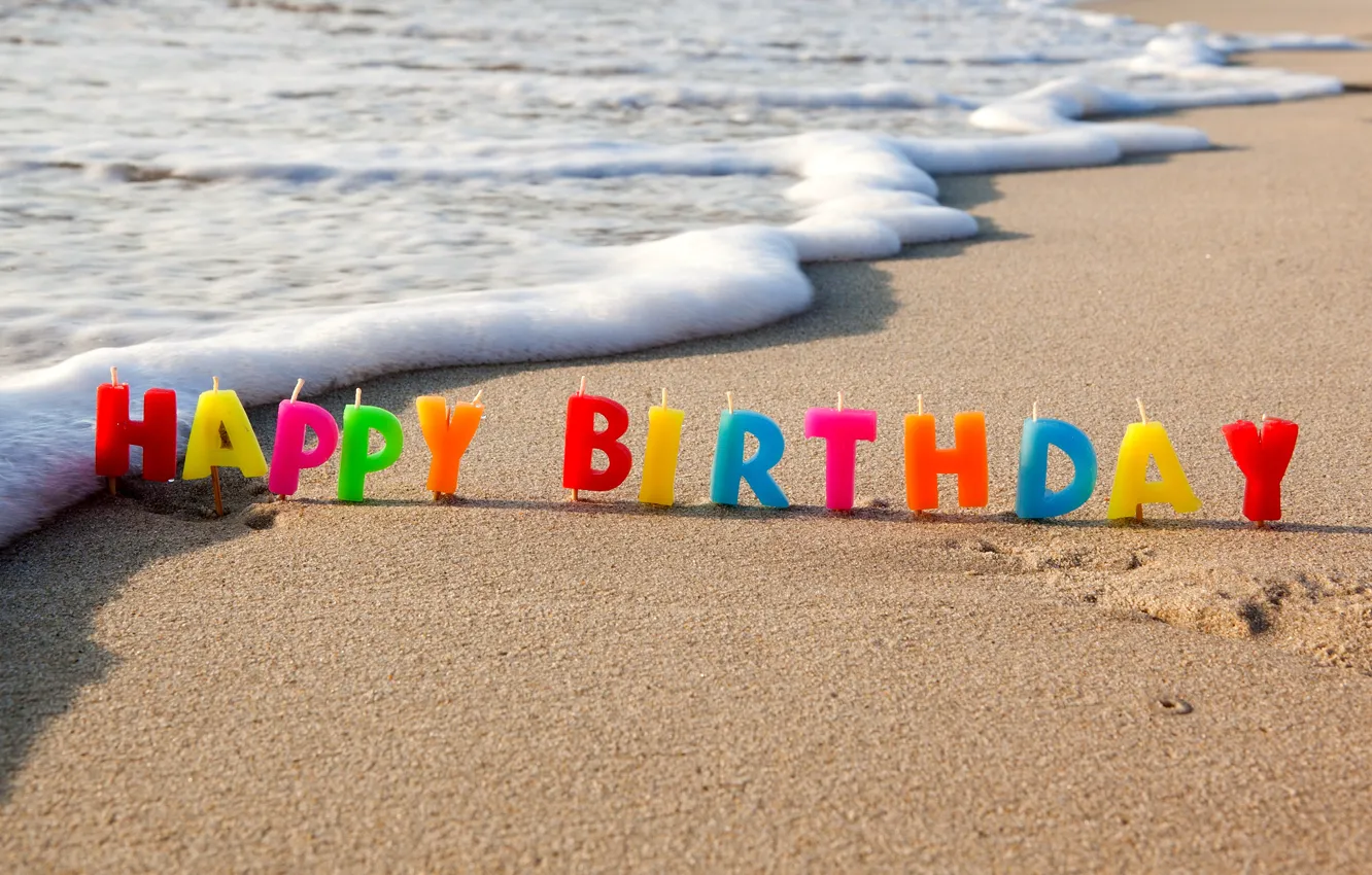 Photo wallpaper beach, sea, sand, holiday, Happy, Birthday, congratulations