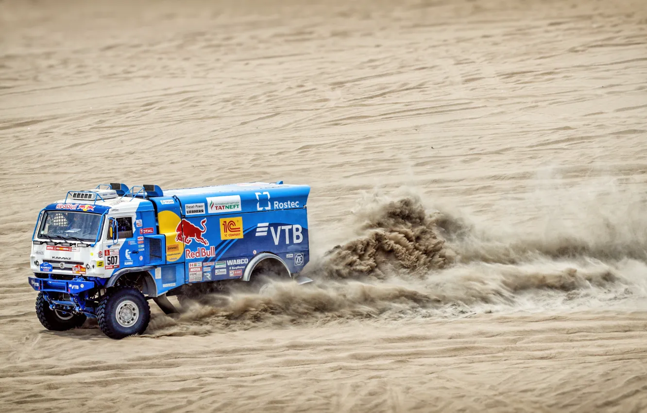 Photo wallpaper Sand, Auto, Speed, Truck, Race, Master, Russia, Kamaz