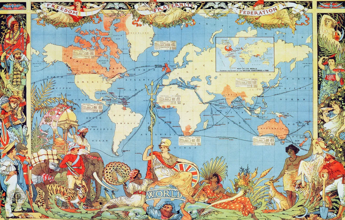Photo wallpaper world map, rarity, 1886