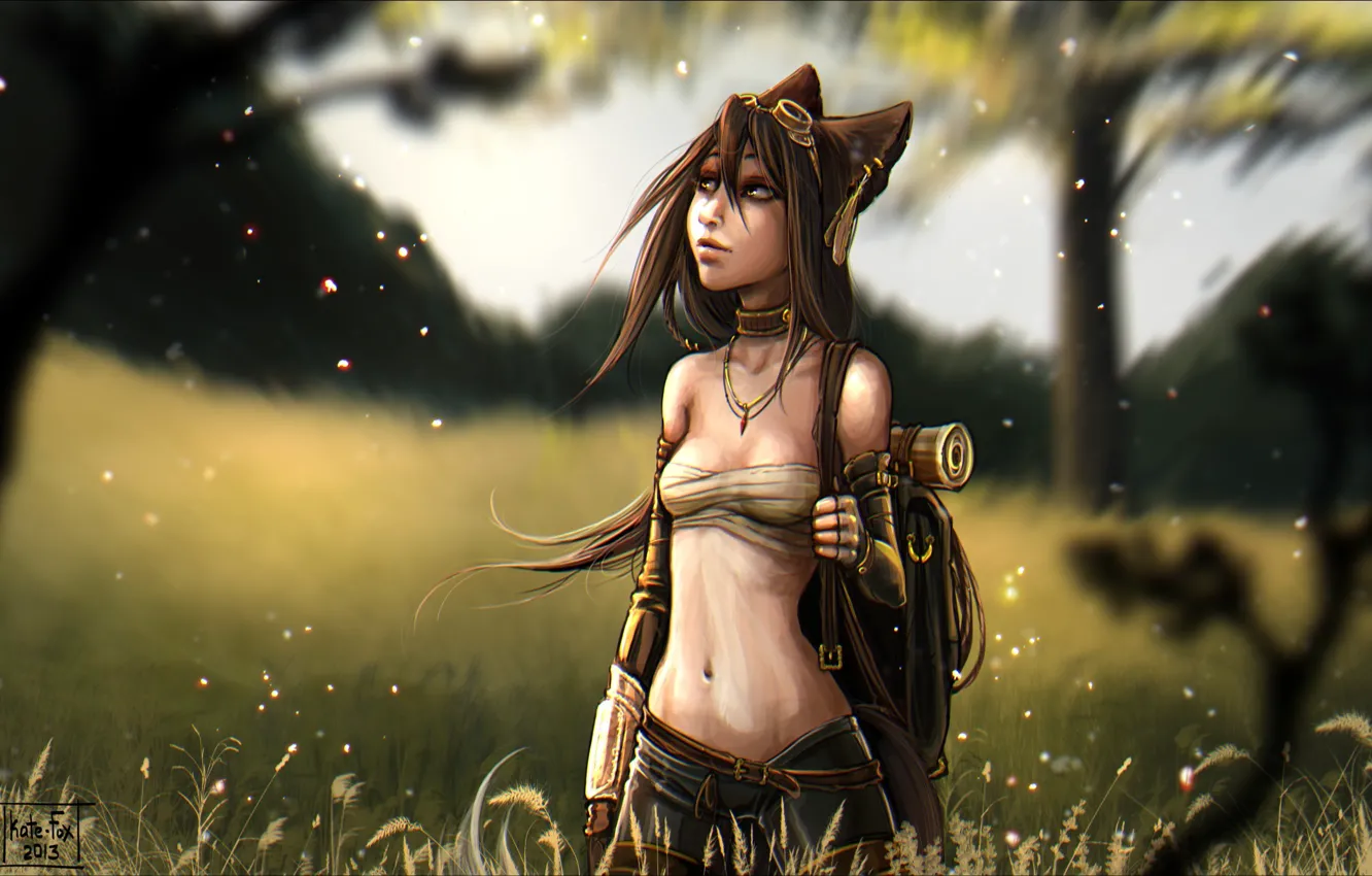Photo wallpaper nature, girl, backpack, Katrin, kitsune, Kate-FoX