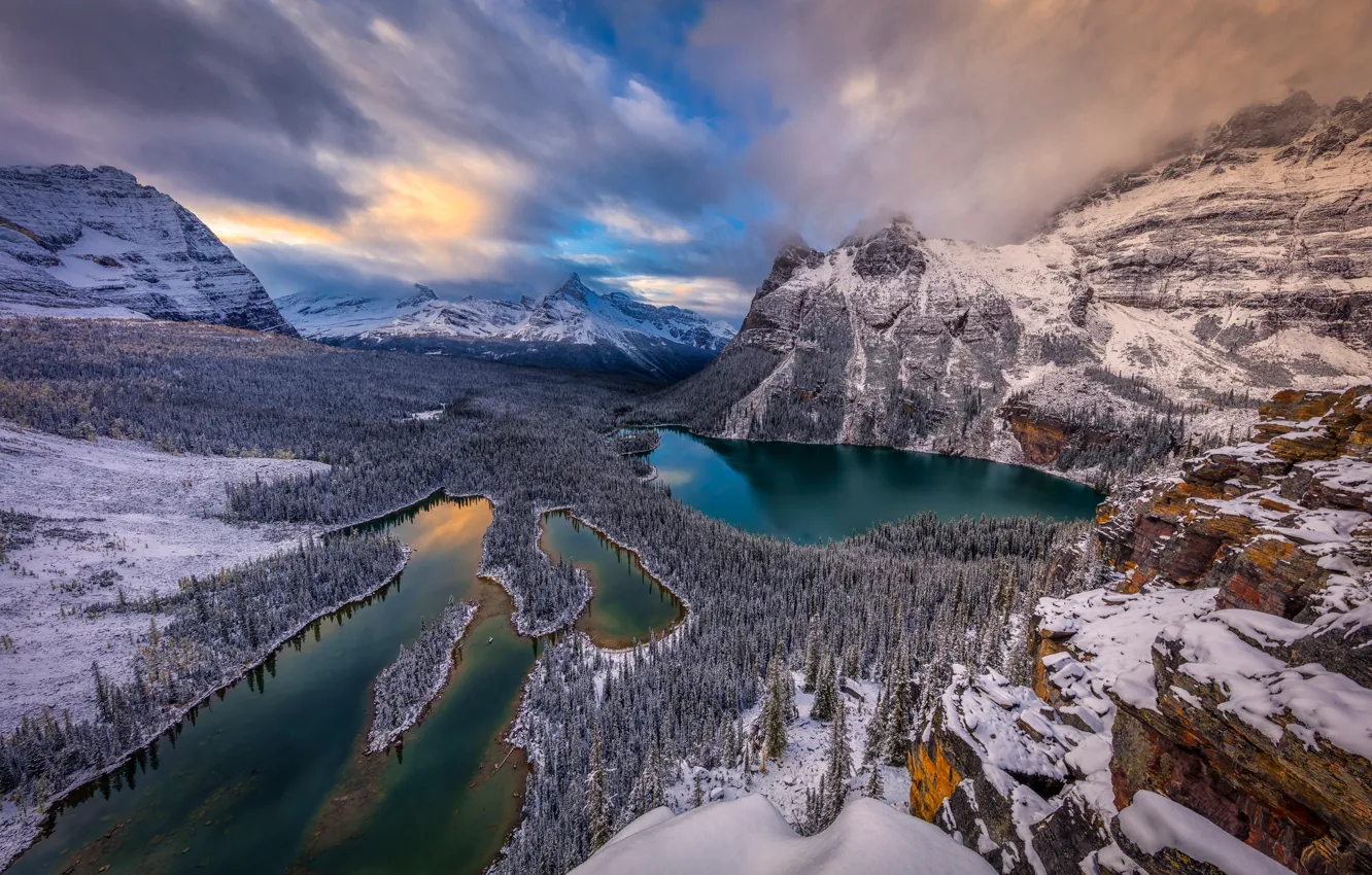Photo wallpaper winter, snow, mountains, lake, Canada, panorama, Canada, British Columbia