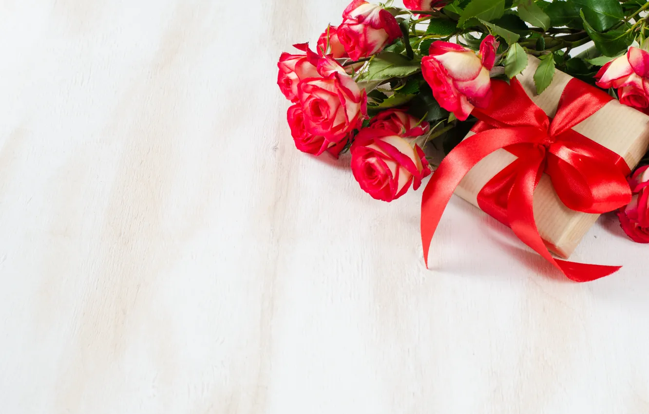 Photo wallpaper love, gift, roses, bouquet, tape, red, red, love