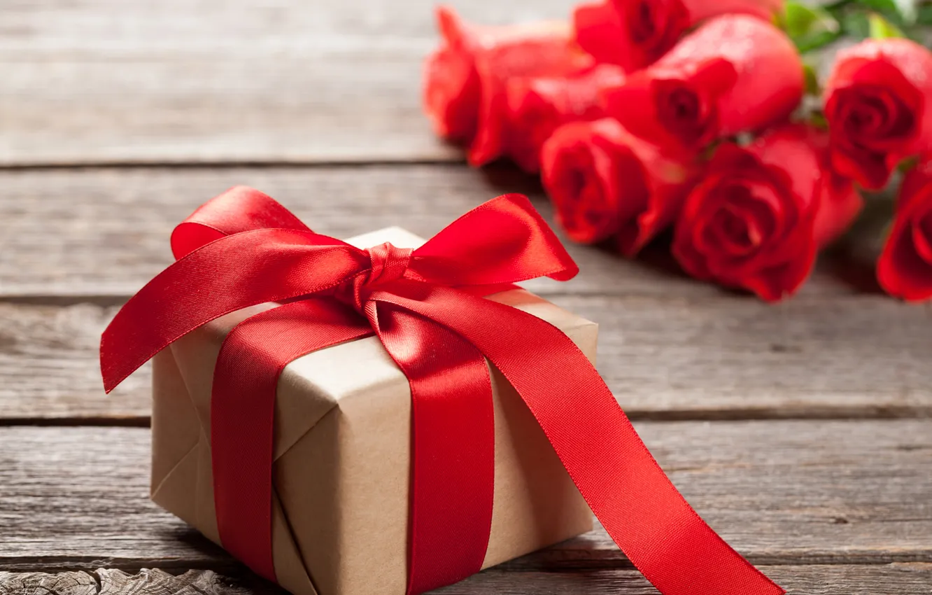 Photo wallpaper love, flowers, gift, romance, roses, love, Valentine's day, wood
