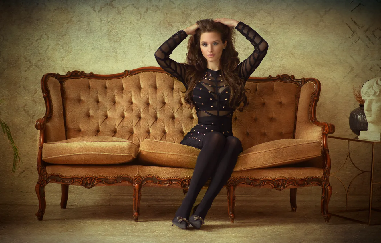 Photo wallpaper look, shoes, long hair, long hair, eyes, smile, model, pretty