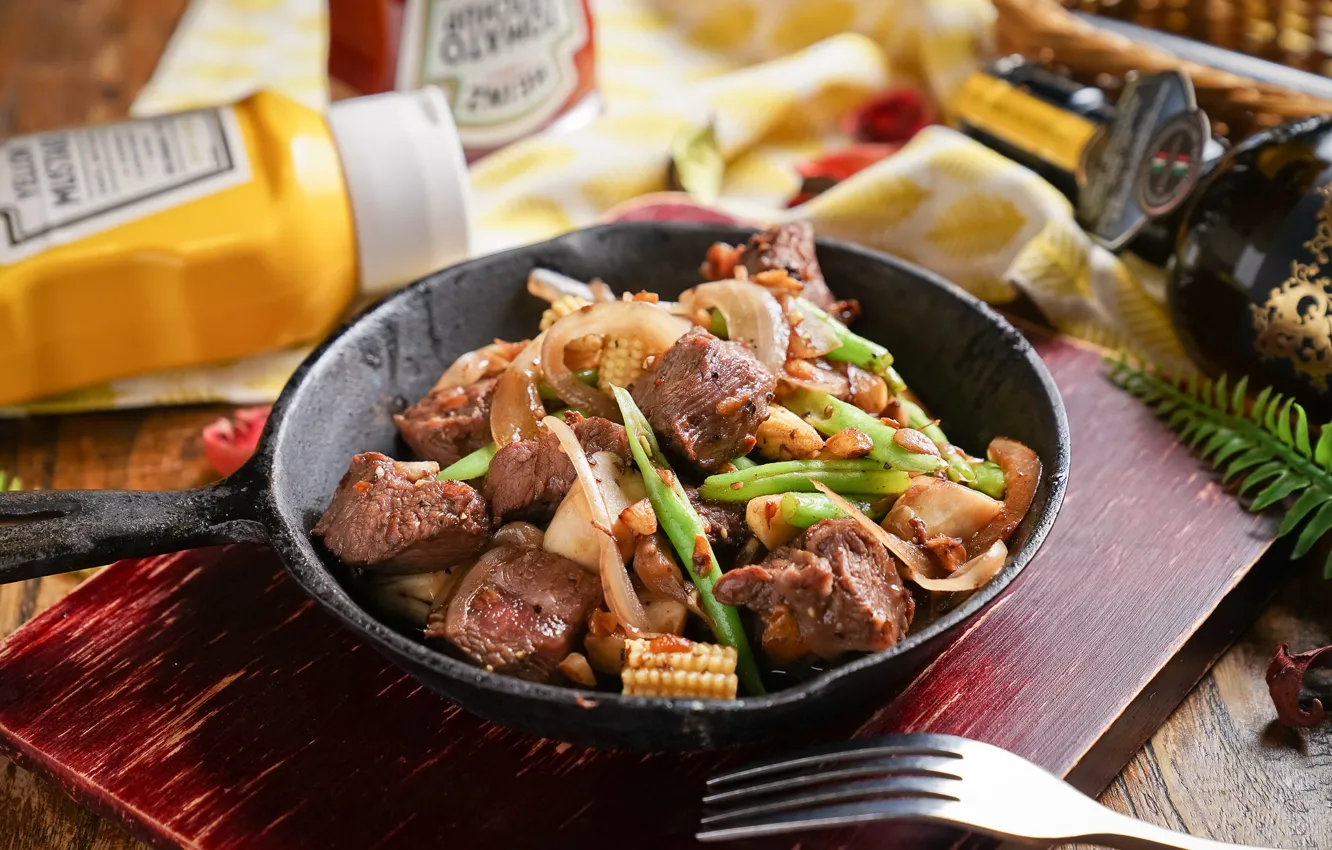 Photo wallpaper greens, food, meat dish
