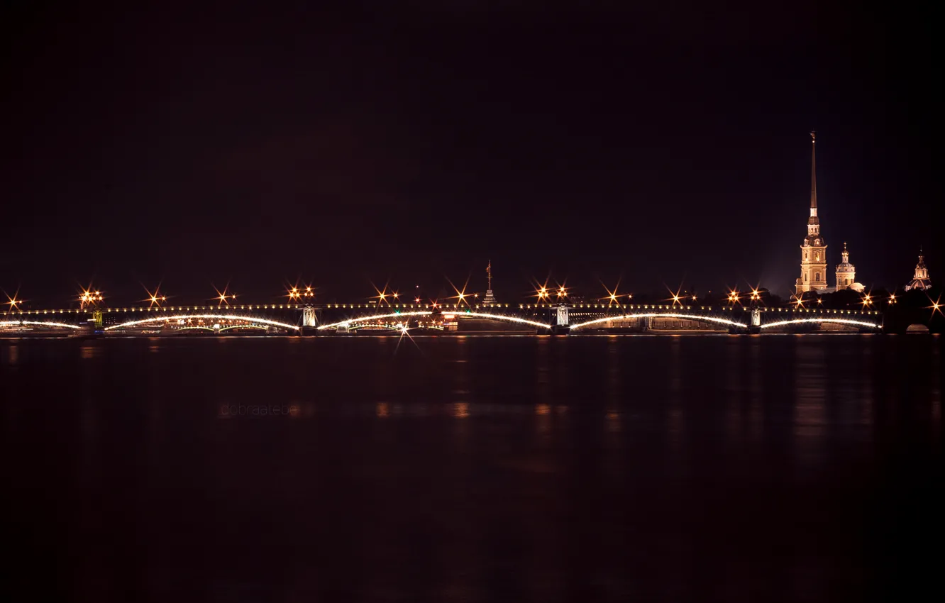 Photo wallpaper night, bridge, wall, dark, Peter, lights, lights, channel
