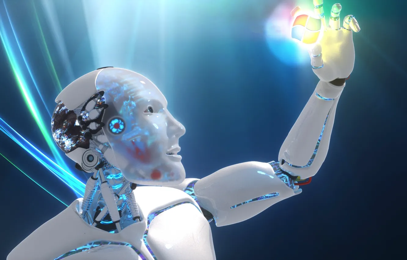 Photo wallpaper look, robot, logo, hands, Windows