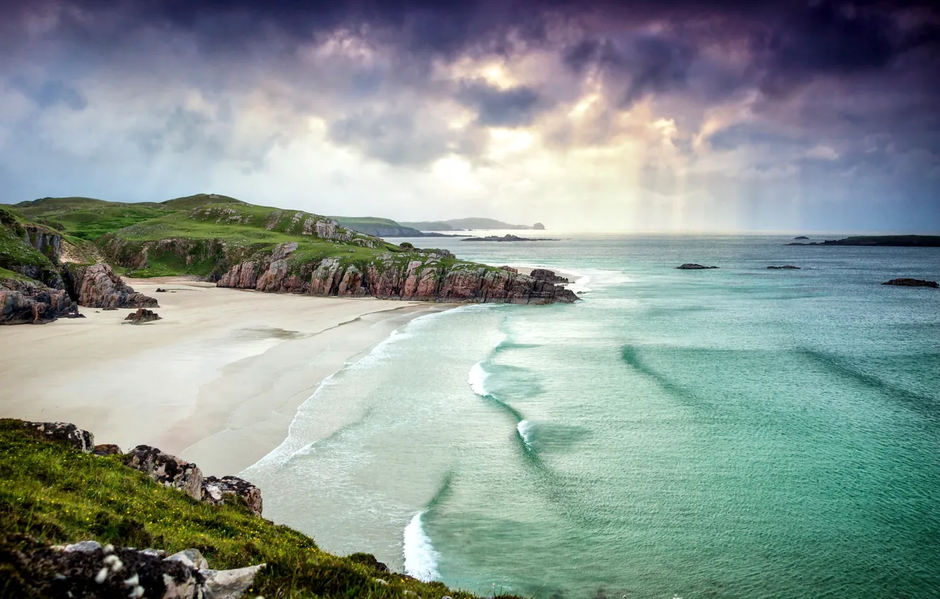 Photo wallpaper sand, sea, beach, clouds, landscape, nature, shore, coast