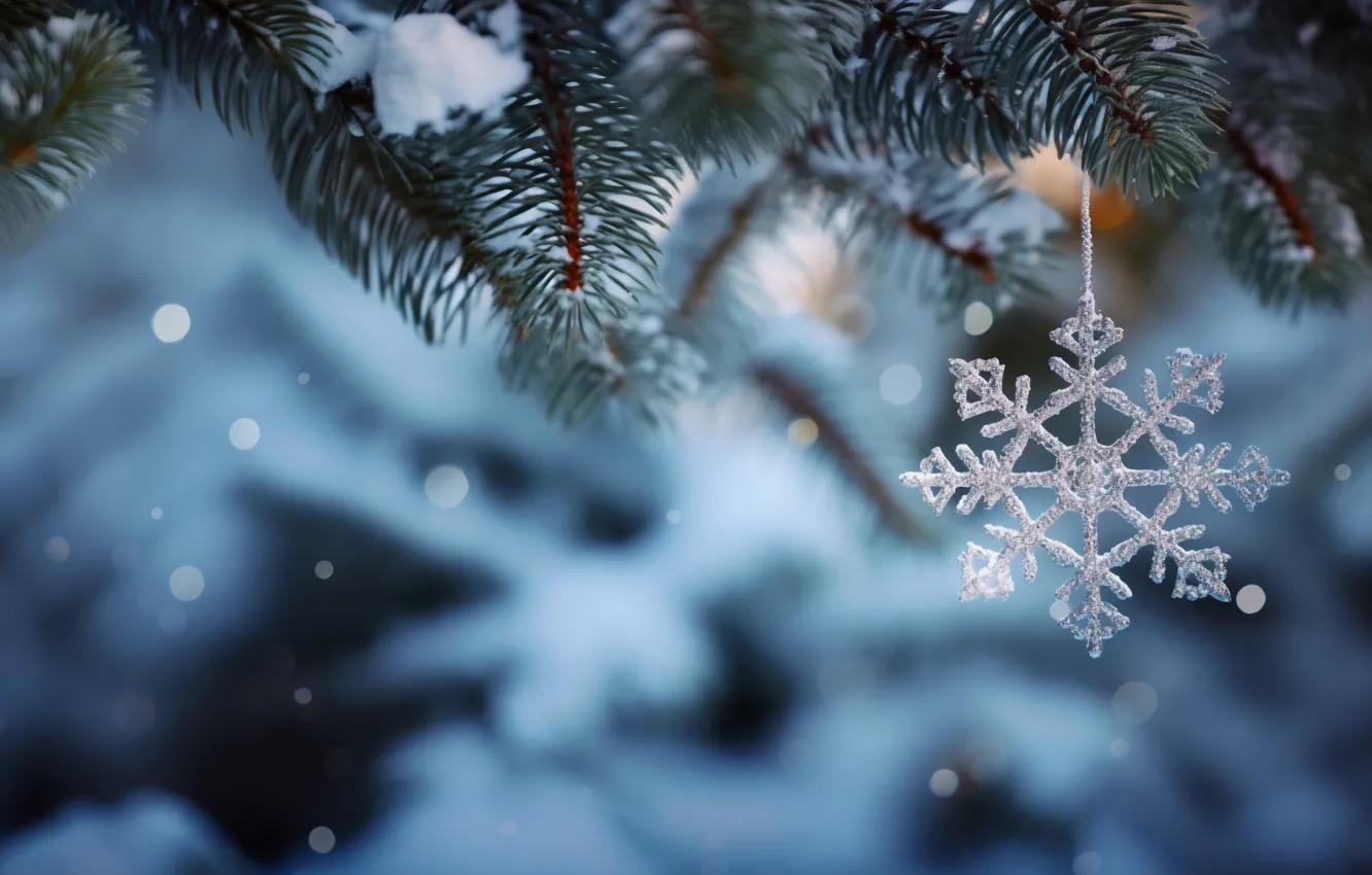Photo wallpaper winter, snow, snowflakes, tree, new year, Christmas, Christmas, blue