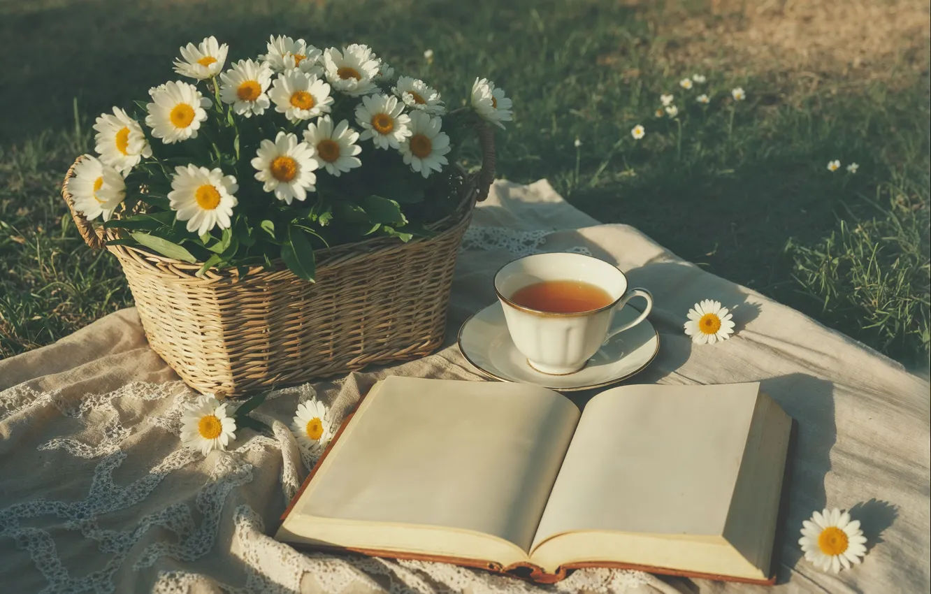 Photo wallpaper summer, flowers, retro, chamomile, spring, summer, sunshine, blossom