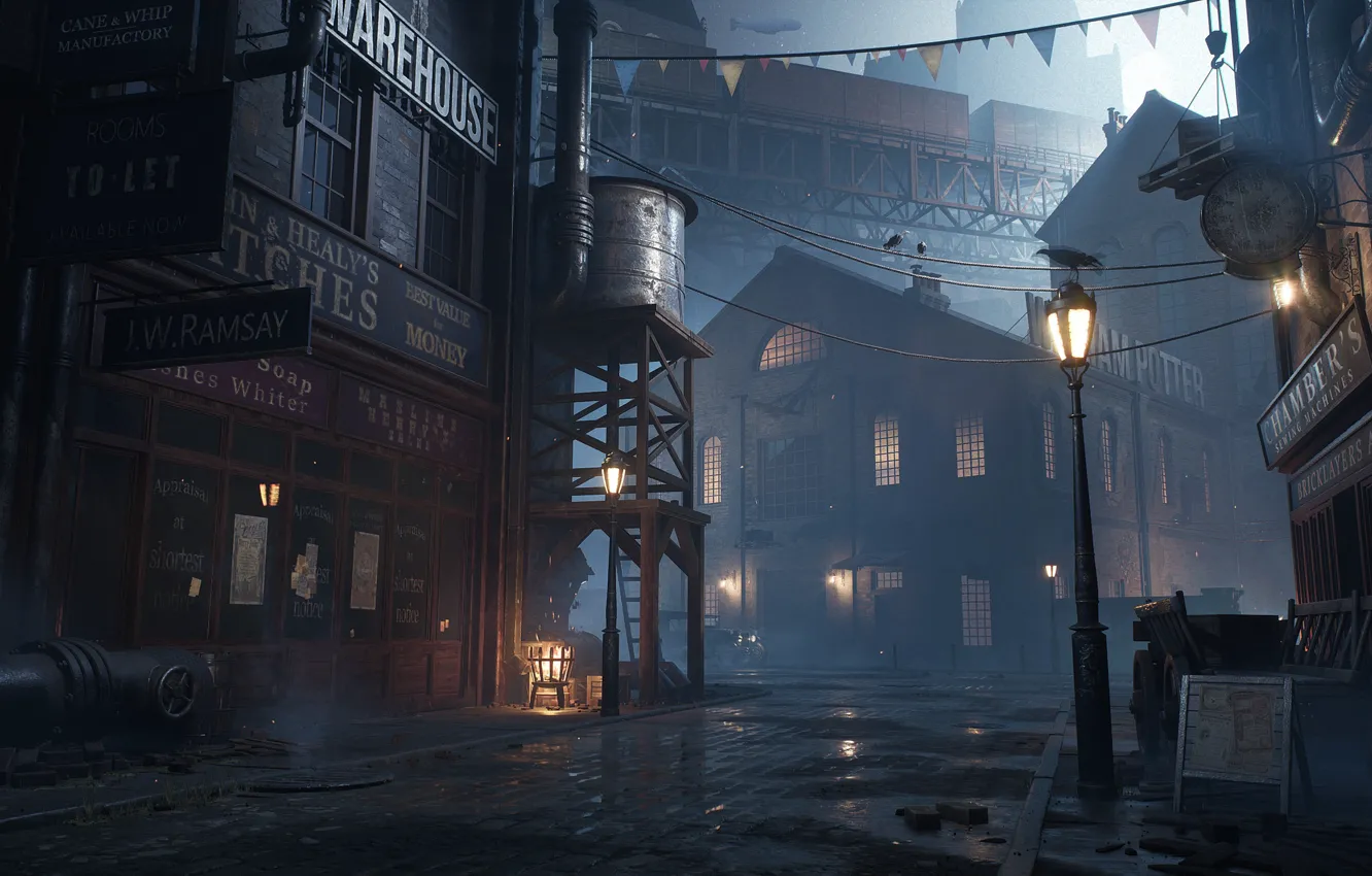 Photo wallpaper night, the city, puddle, sign, Unreal Engine, by Alexey Kovalsky