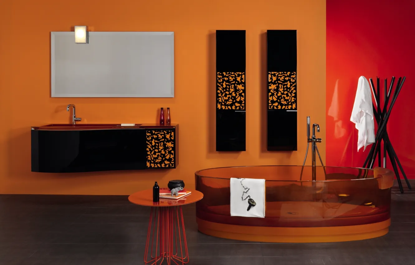 Photo wallpaper orange, design, interior, bath, bathroom