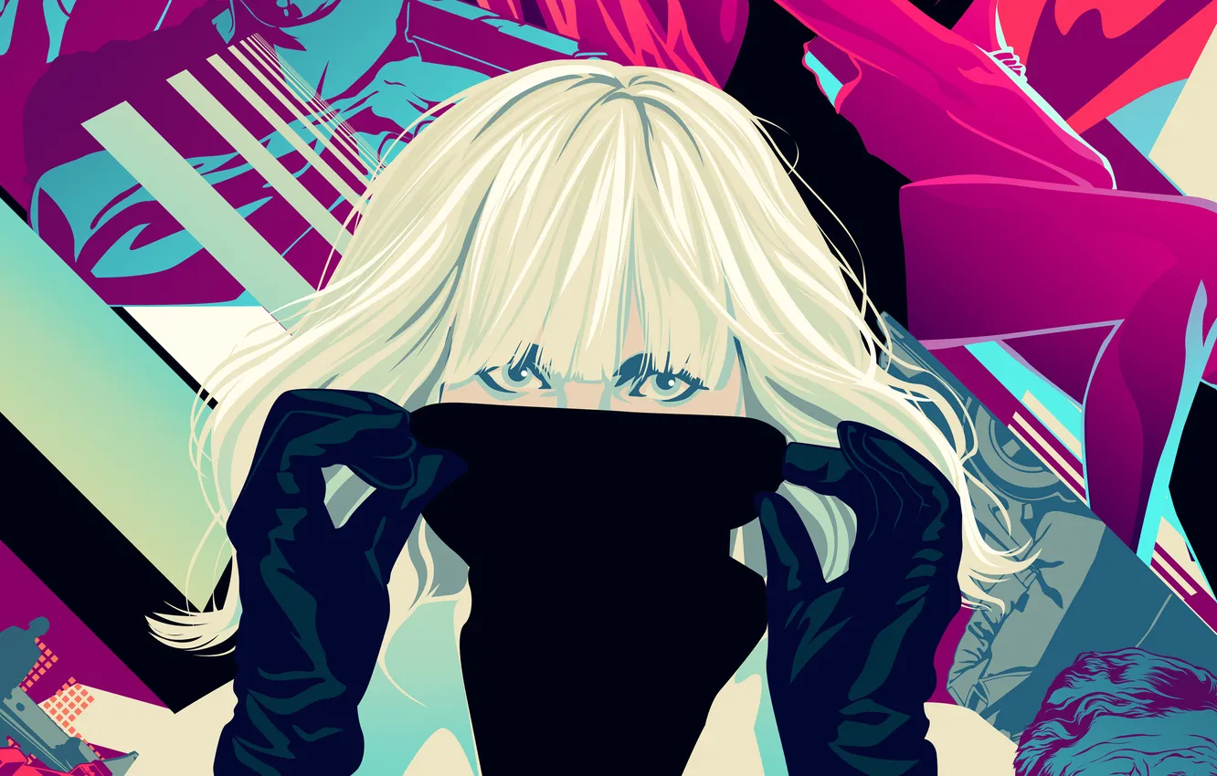 Photo wallpaper Charlize Theron, background, art, blonde, abstraction, Charlize Theron, Atomic Blonde, Explosive blonde