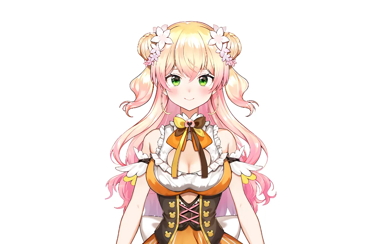 Photo wallpaper girl, sexy, cleavage, green eyes, long hair, dress, boobs, anime