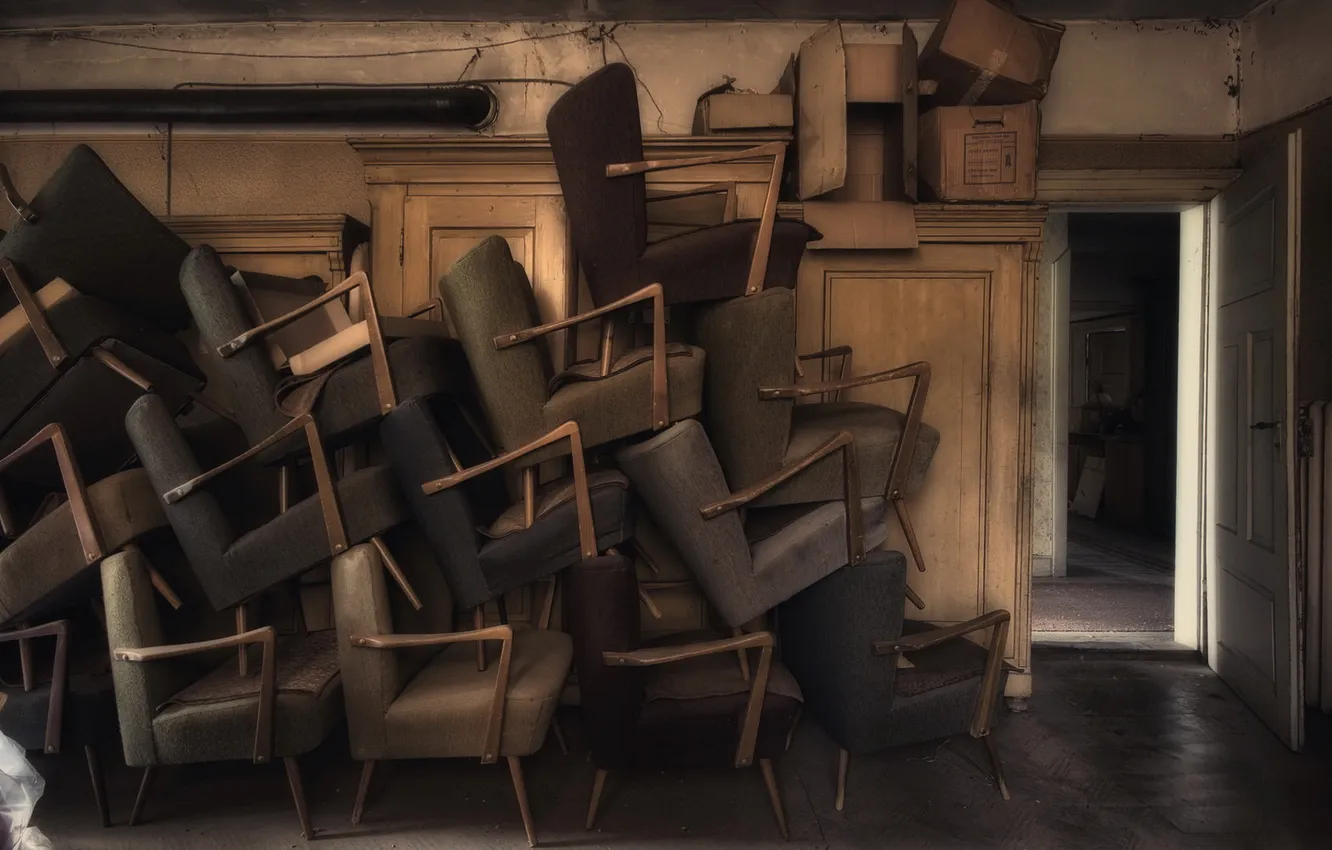 Photo wallpaper room, interior, chair, the door