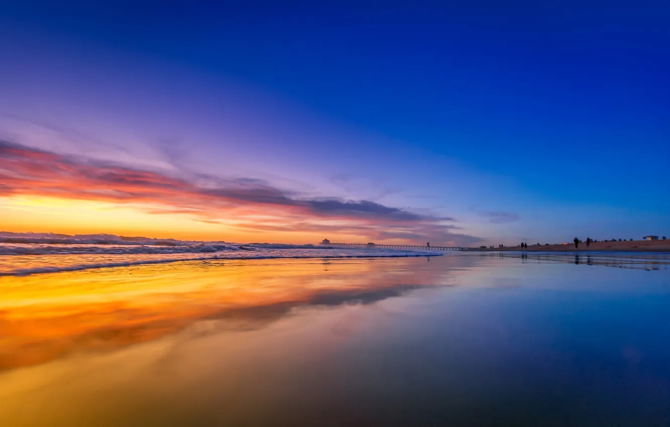 Photo wallpaper beach, the sky, the ocean, dawn, coast, horizon