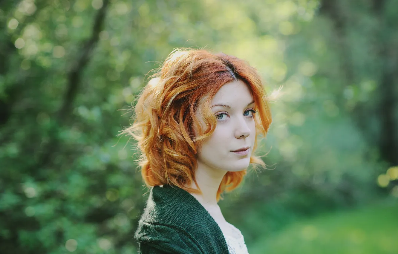 Photo wallpaper portrait, redhead, green-eyed