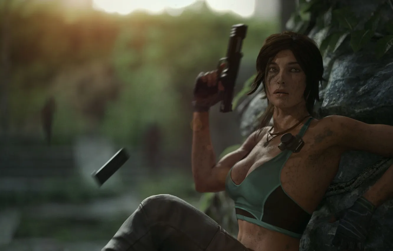 Photo wallpaper girl, gun, Tomb Raider, game, Lara Croft, Lara Croft