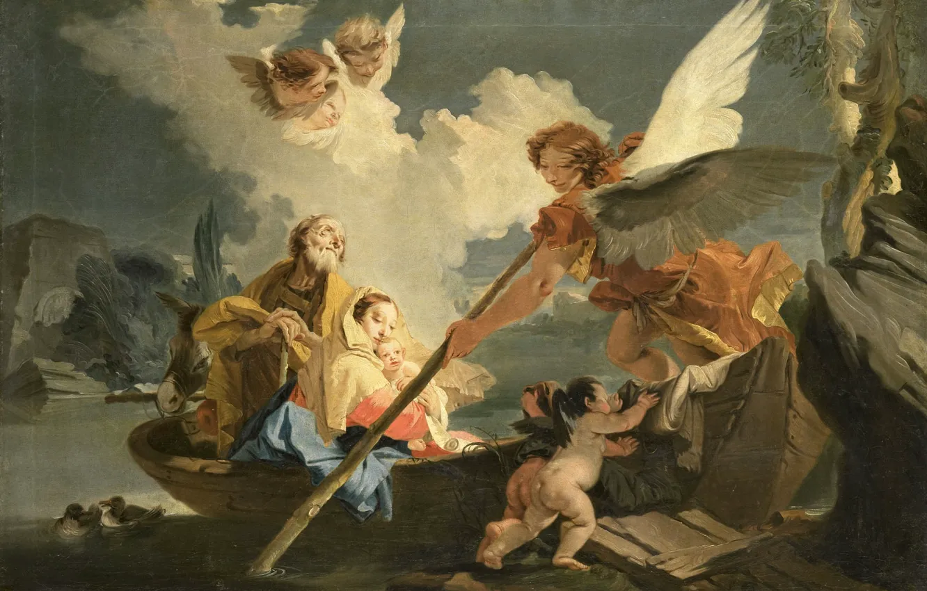 Photo wallpaper oil, picture, canvas, mythology, The flight into Egypt, Giovanni Battista Tiepolo