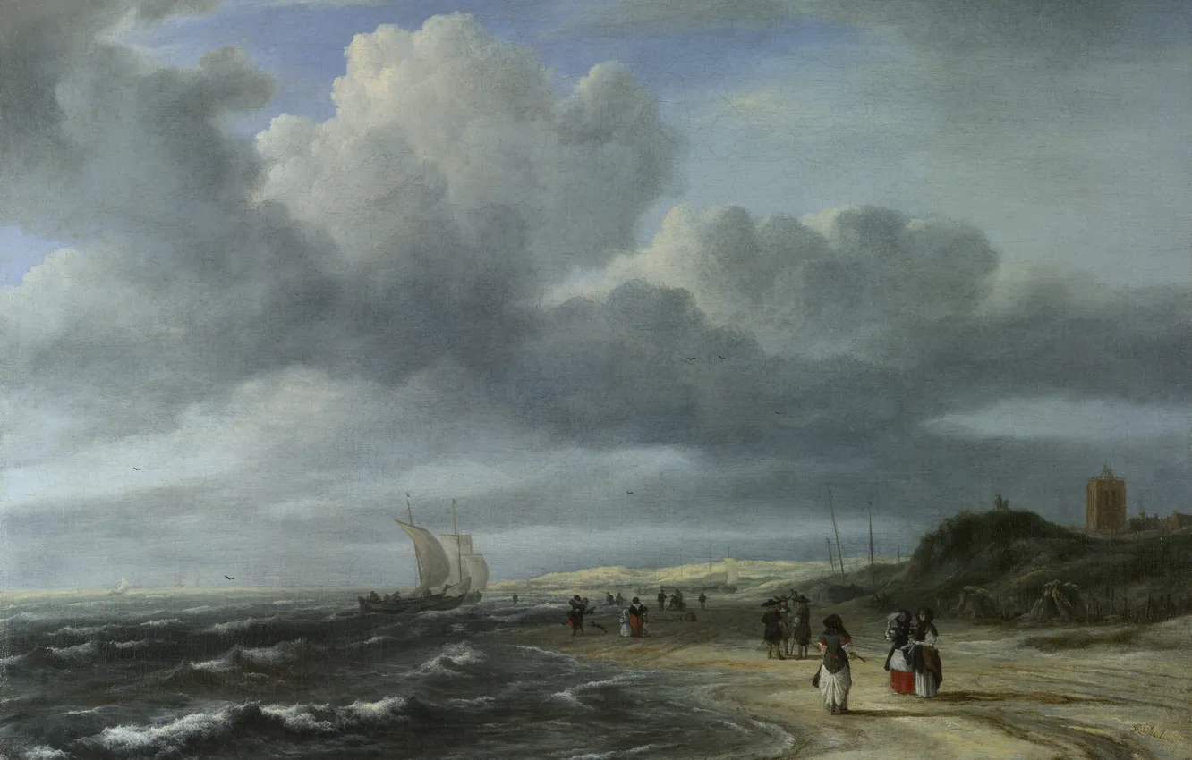 Photo wallpaper landscape, picture, Jacob van Ruisdael, Jacob van Ruisdael, The beach in Egmond aan Zee