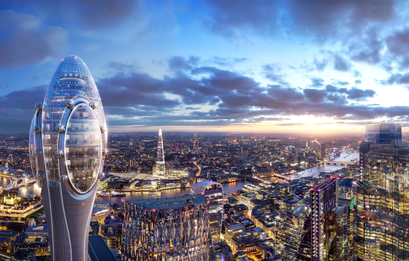 Photo wallpaper London, Home, The city, Dawn, The project, London, Project, Floral observation tower