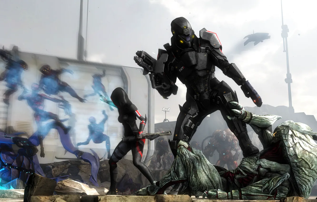 Photo wallpaper soldiers, costume, armor, mass effect, bioware, collectors