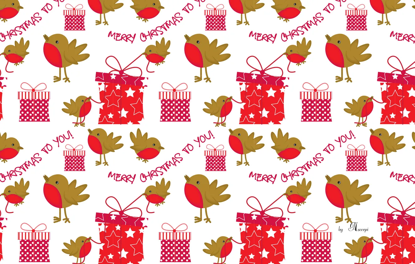 Photo wallpaper Christmas, bird, give