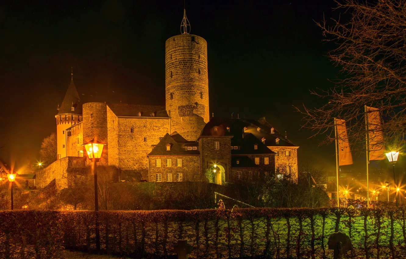 Photo wallpaper night, the city, photo, castle, Germany, lights, Mayen Genovevaburg