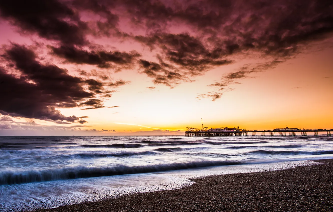 Photo wallpaper sea, night, bridge
