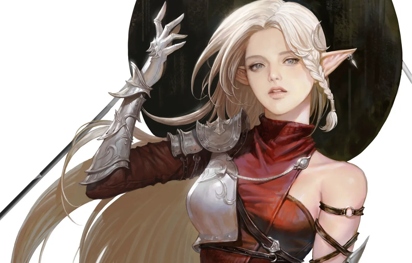 Photo wallpaper look, pose, background, fantasy, art, elf, ears, dvushka