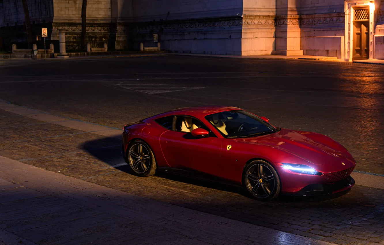 Photo wallpaper lights, Ferrari, supercar, Roma, 2020