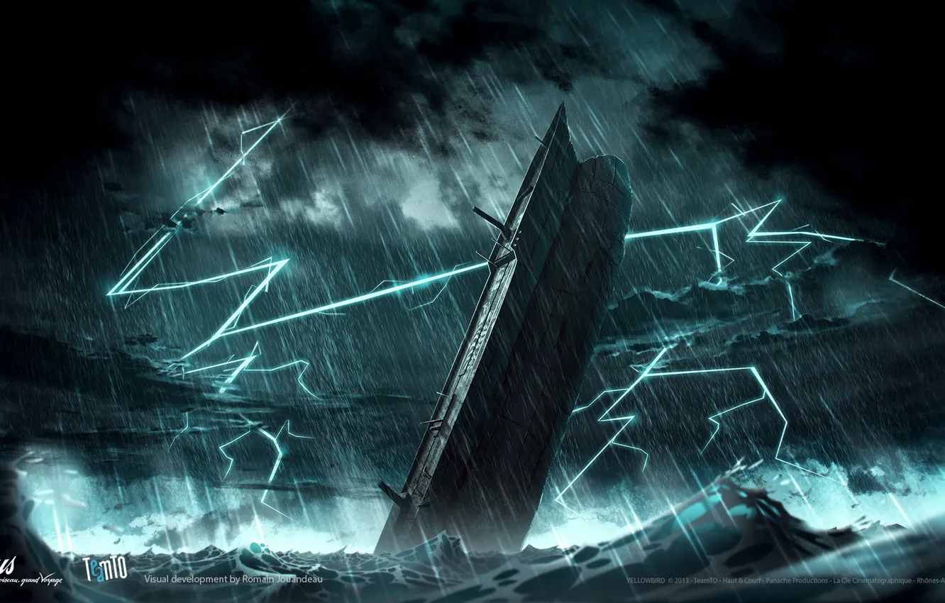 Photo wallpaper sea, storm, lightning, disaster, Gus - Petit Oiseau Grand Voyage