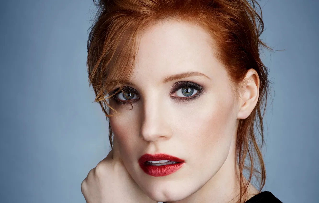 Photo wallpaper face, portrait, actress, red, celebrity, close, Jessica Chastain