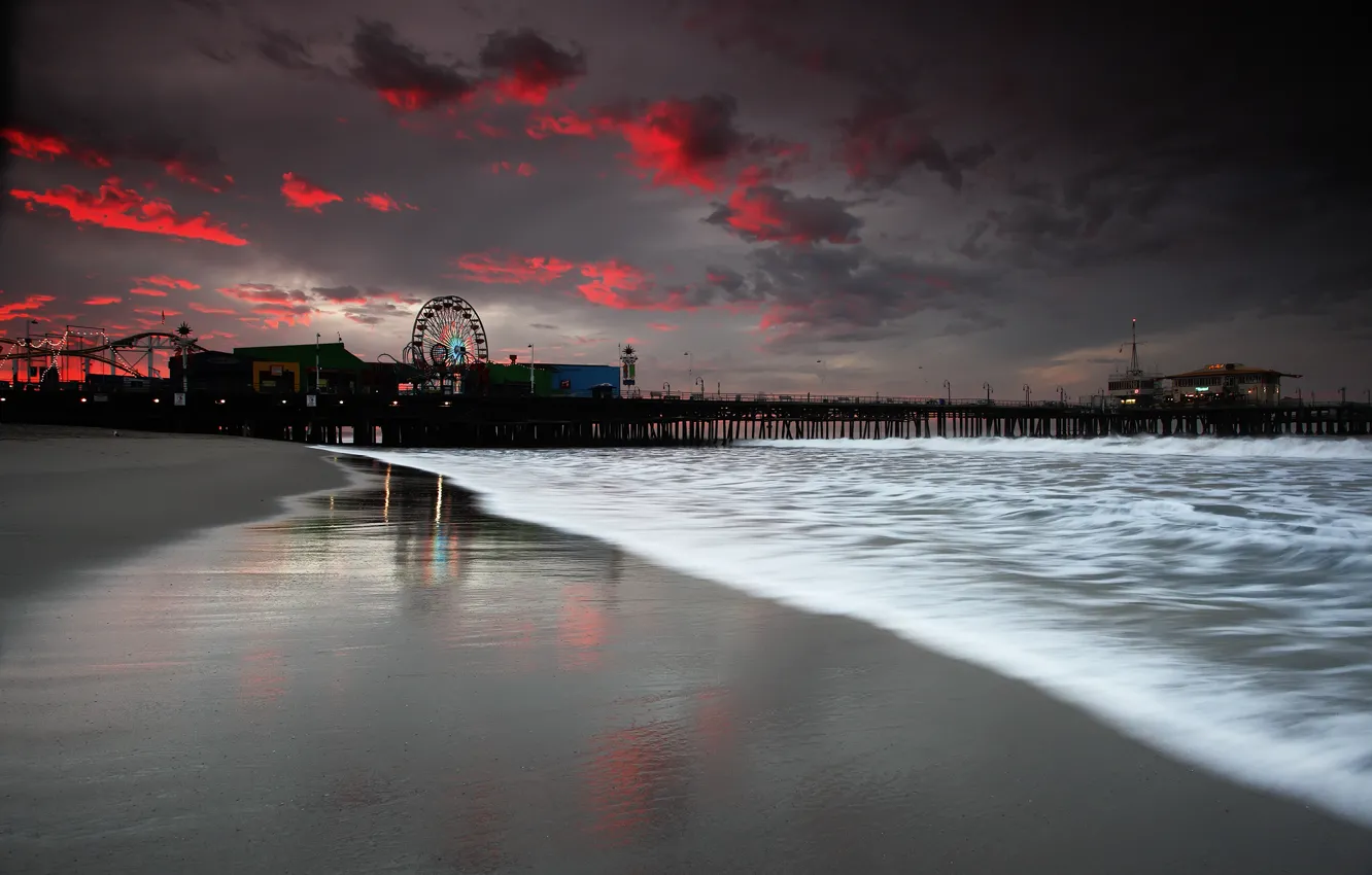Photo wallpaper sea, beach, the evening, pier, pierce