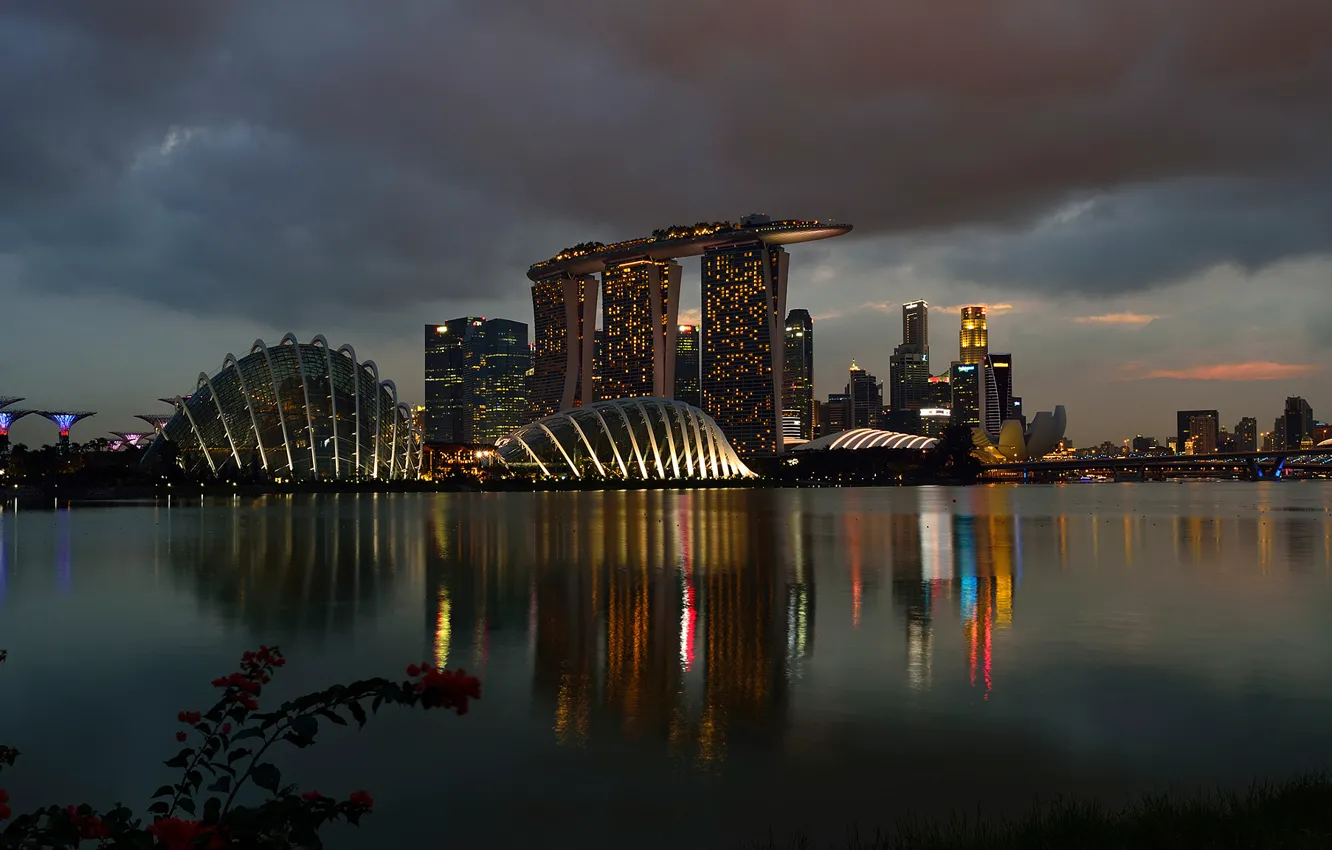 Photo wallpaper night, Singapore, casino, Marina Bay Sands
