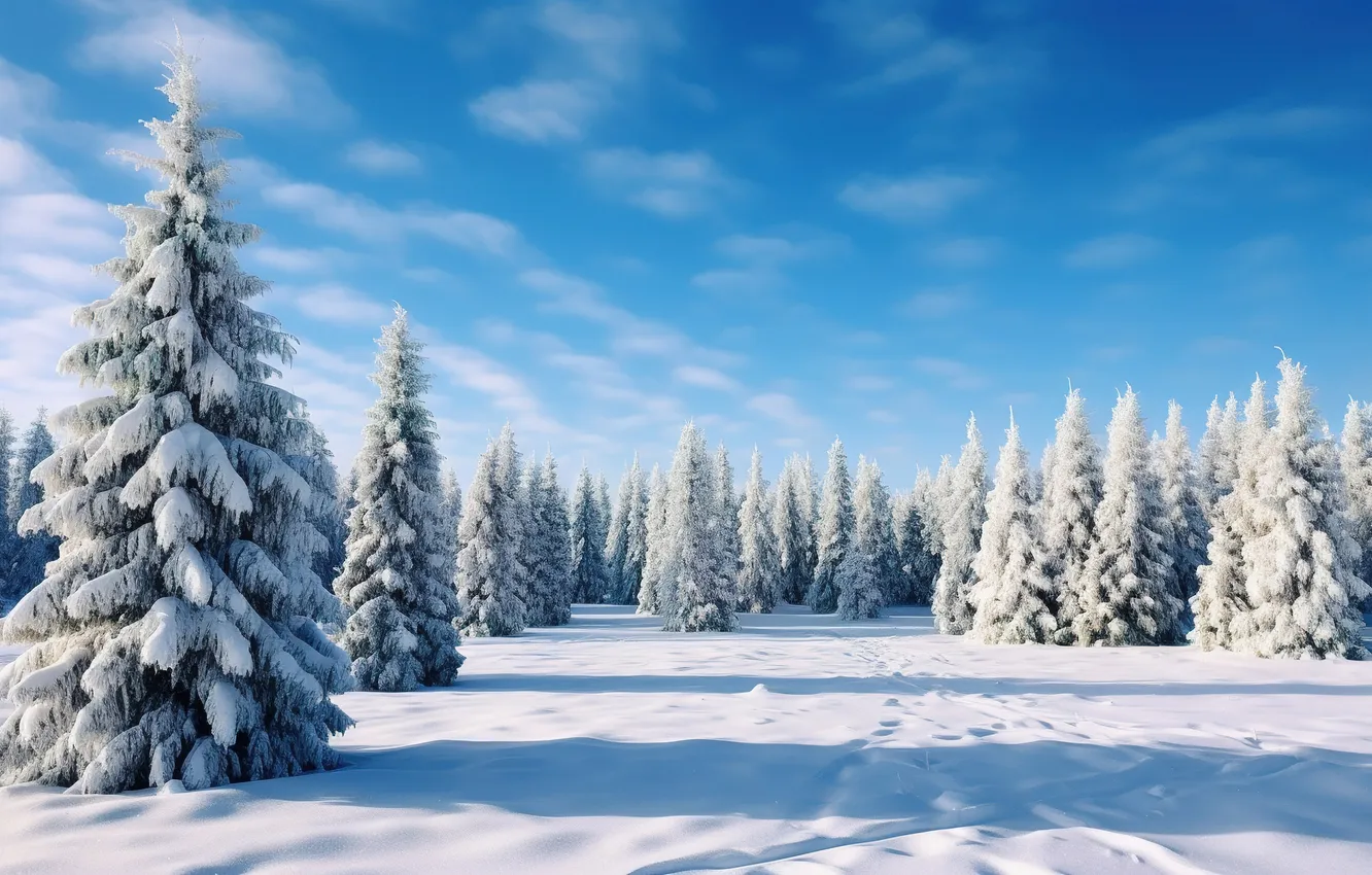 Photo wallpaper winter, forest, snow, trees, tree, forest, landscape, winter
