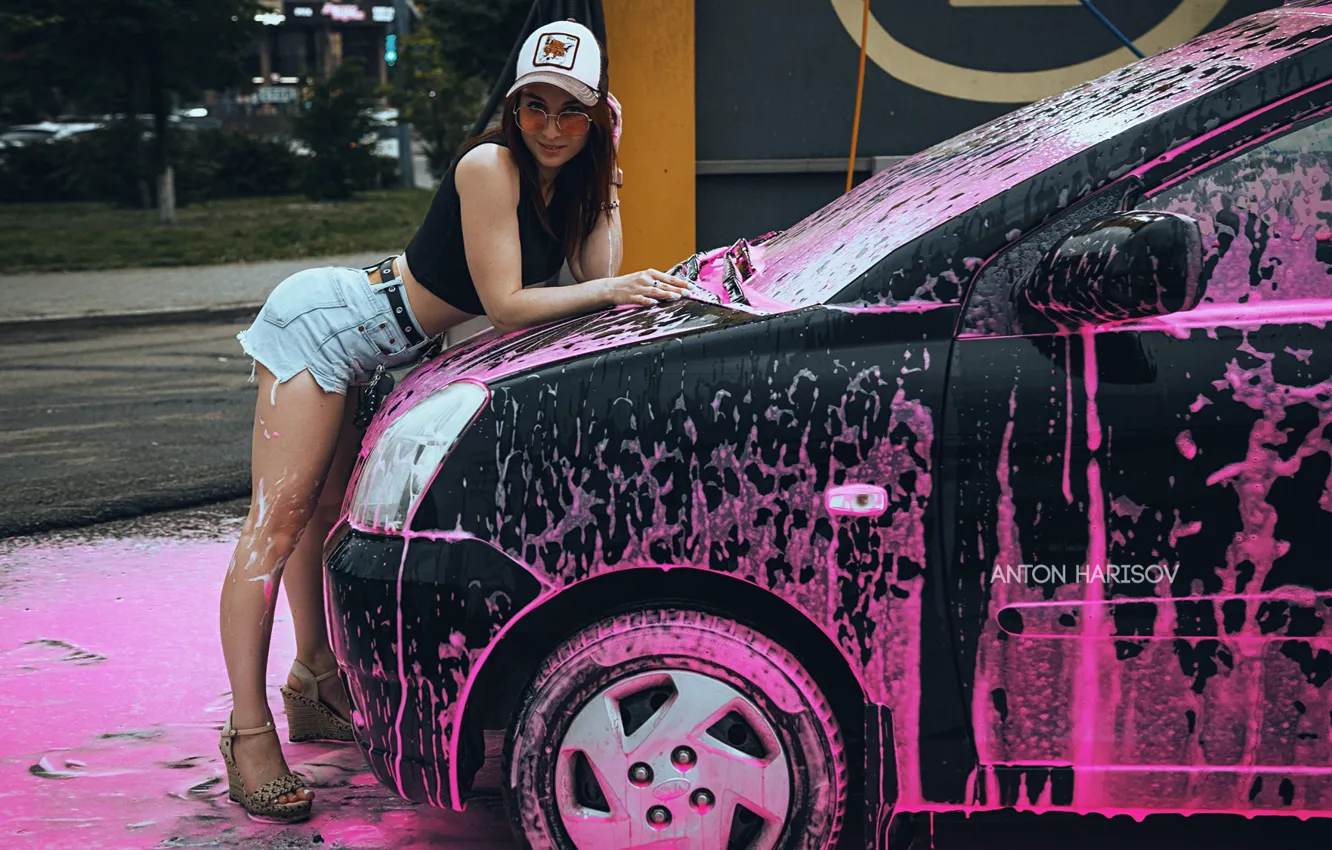 Photo wallpaper model, Kia, women, redhead, vehicle, sunglasses, jean shorts, women with glasses