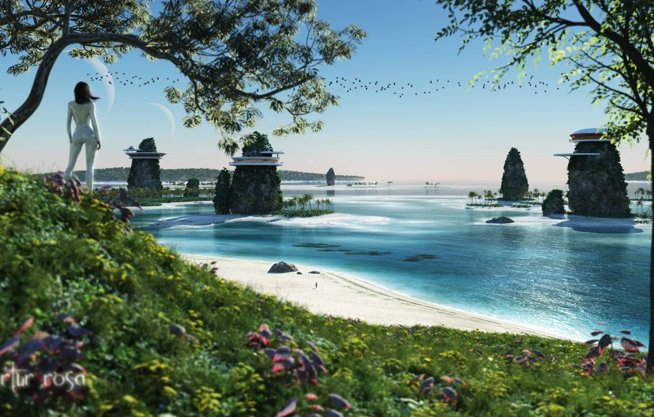 Photo wallpaper sea, girl, art, structure, Artur Rosa