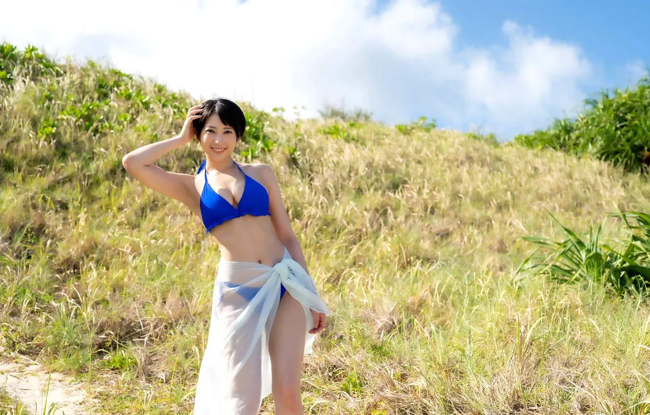 Photo wallpaper woman, smile, model, pretty, asian, japanese, outdoor, Shorthair