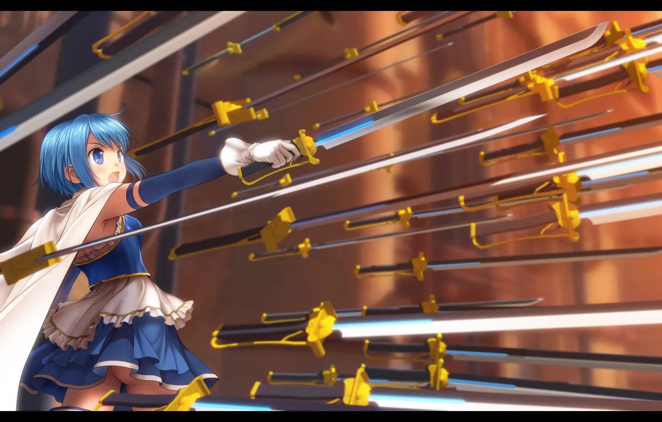 Photo wallpaper girl, weapons, sword, the battle, art, mahou shoujo madoka magica, sayaka miki, Mutsuki