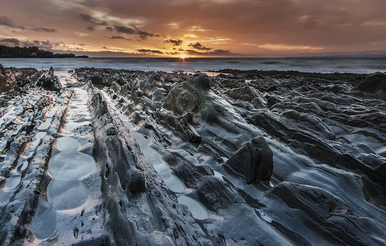 Photo wallpaper sea, landscape, sunset, Spain, Asturias, Candás