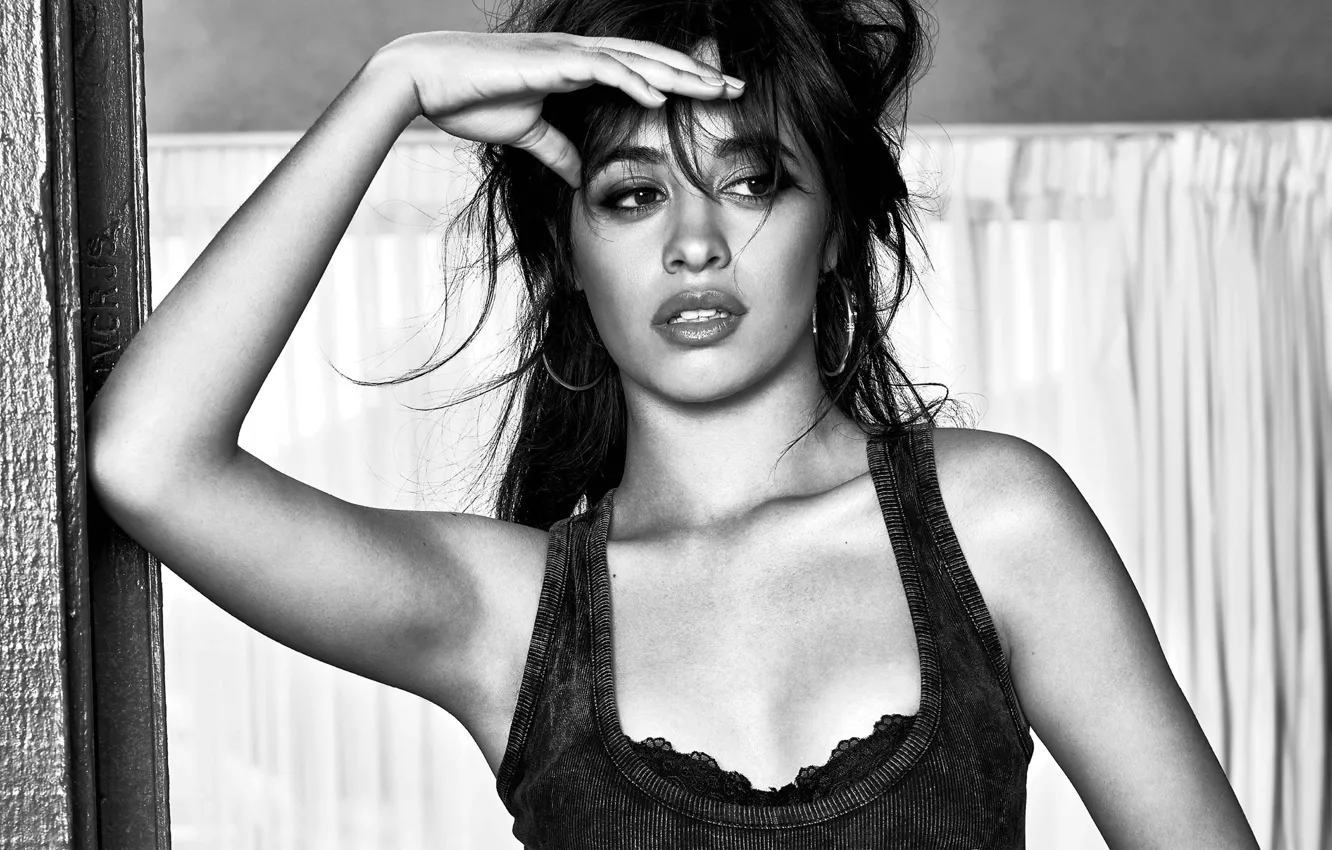 Photo wallpaper pose, makeup, Mike, hairstyle, black and white, singer, Camila Hair