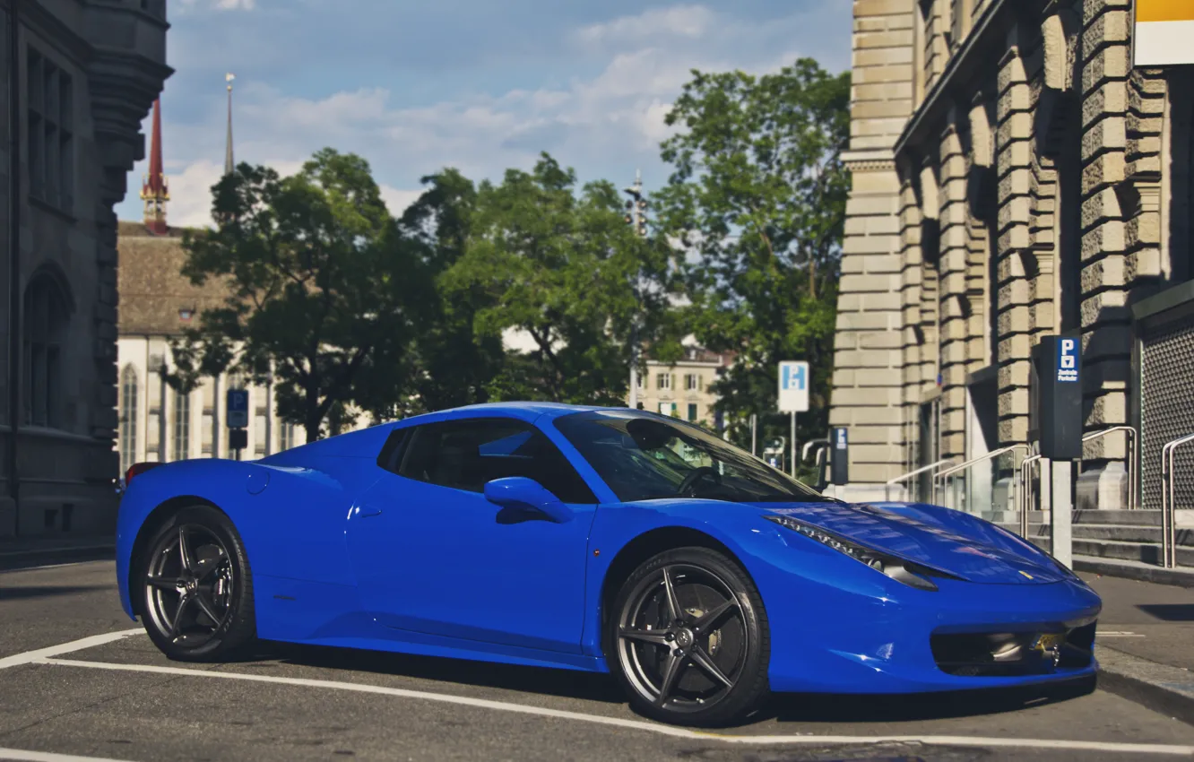 Photo wallpaper blue, tuning, Ferrari, supercar, Ferrari, 458, Italia, Spider