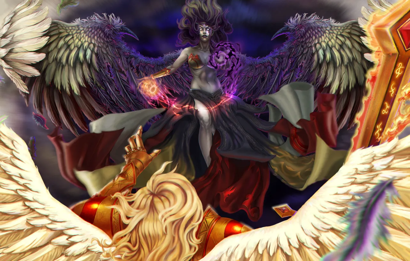 Photo wallpaper Girl, The game, Look, Angel, Magic, Wings, The demon, Game