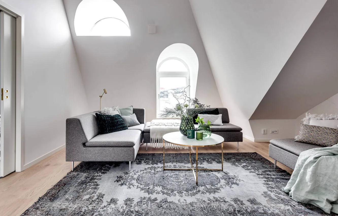 Photo wallpaper room, interior, living room, Scandinavian style, Apartment in Stockholm