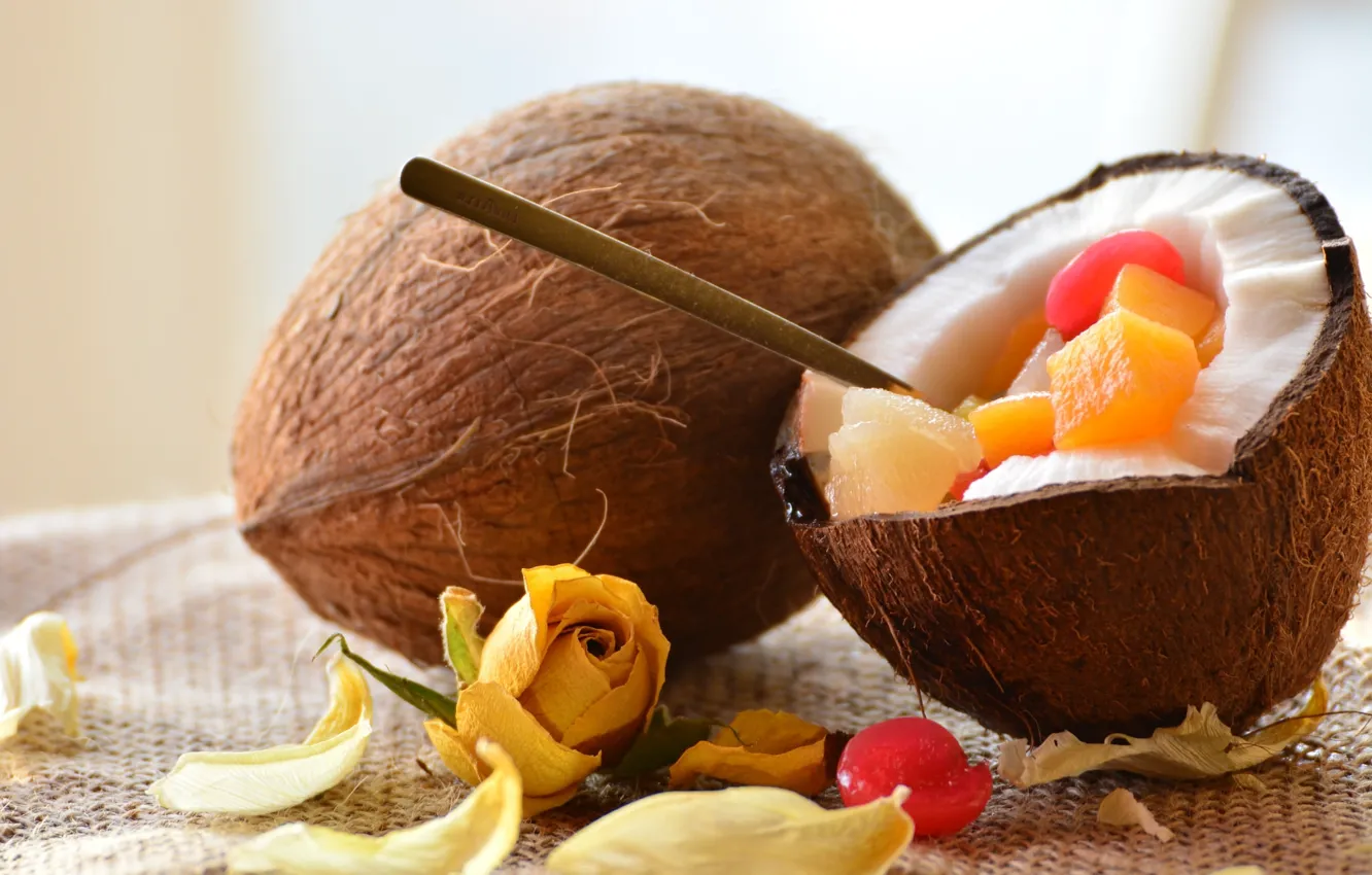Photo wallpaper rose, coconut, fruit